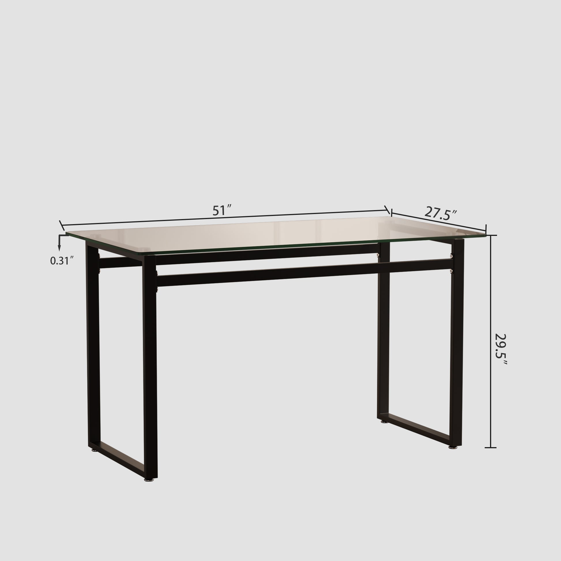 Modern Minimalist Rectangular Glass Dining Table For 4 6 With 0.31" Tempered Glass Tabletop And Black Chrome Metal Legs, Writing Table Desk, For Kitchen Dining Living Room, 51" W X 27"D X 30" H Transparent Glass