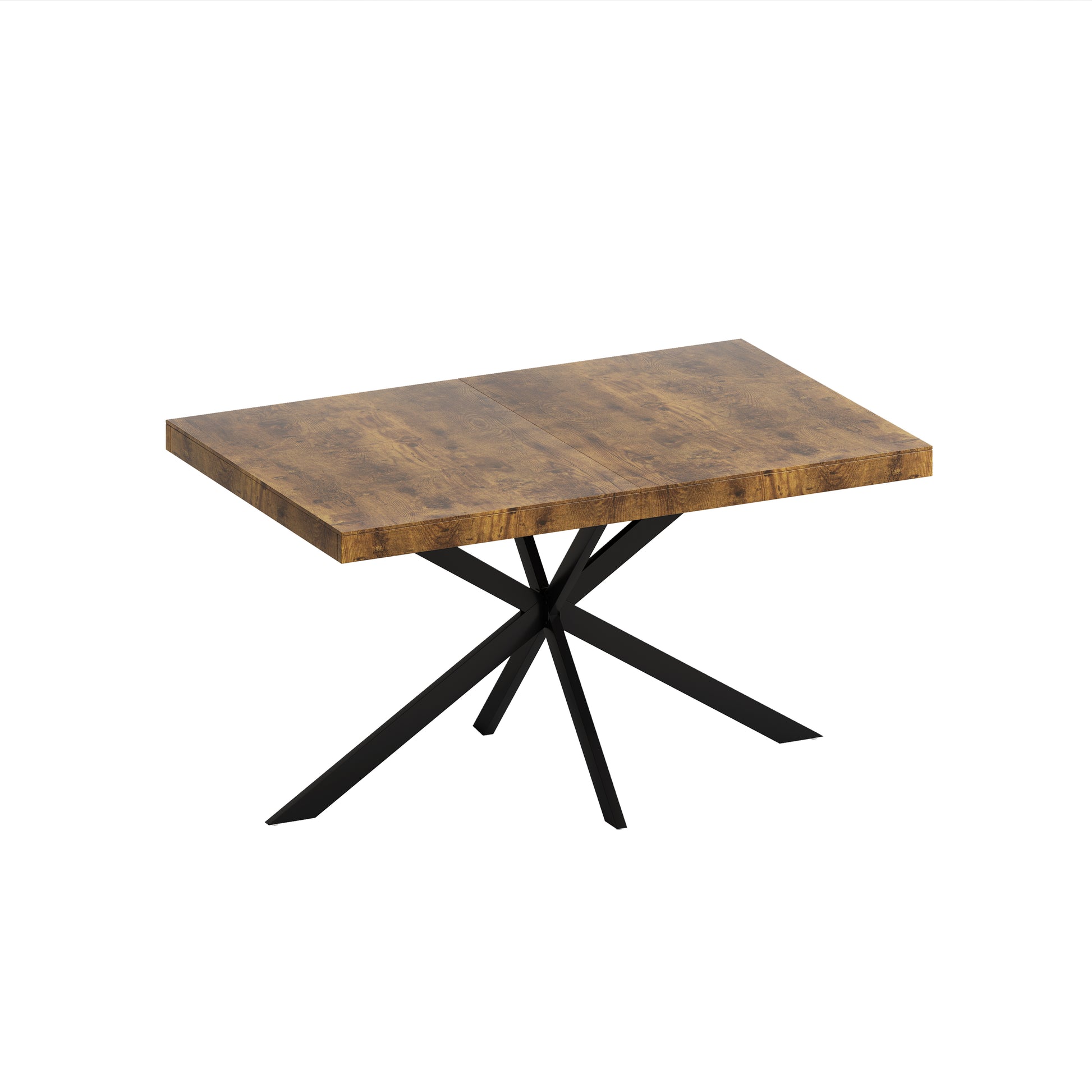 55.11" 70.86"Retro Rectangular Stretch Dining Table, Antique Wood Top And Black Relief Plate, Black Fine Sand Cross Iron Foot Base Dining Table, With Storage Box. Black Brown Seats 6 Rectangular Mdf Metal