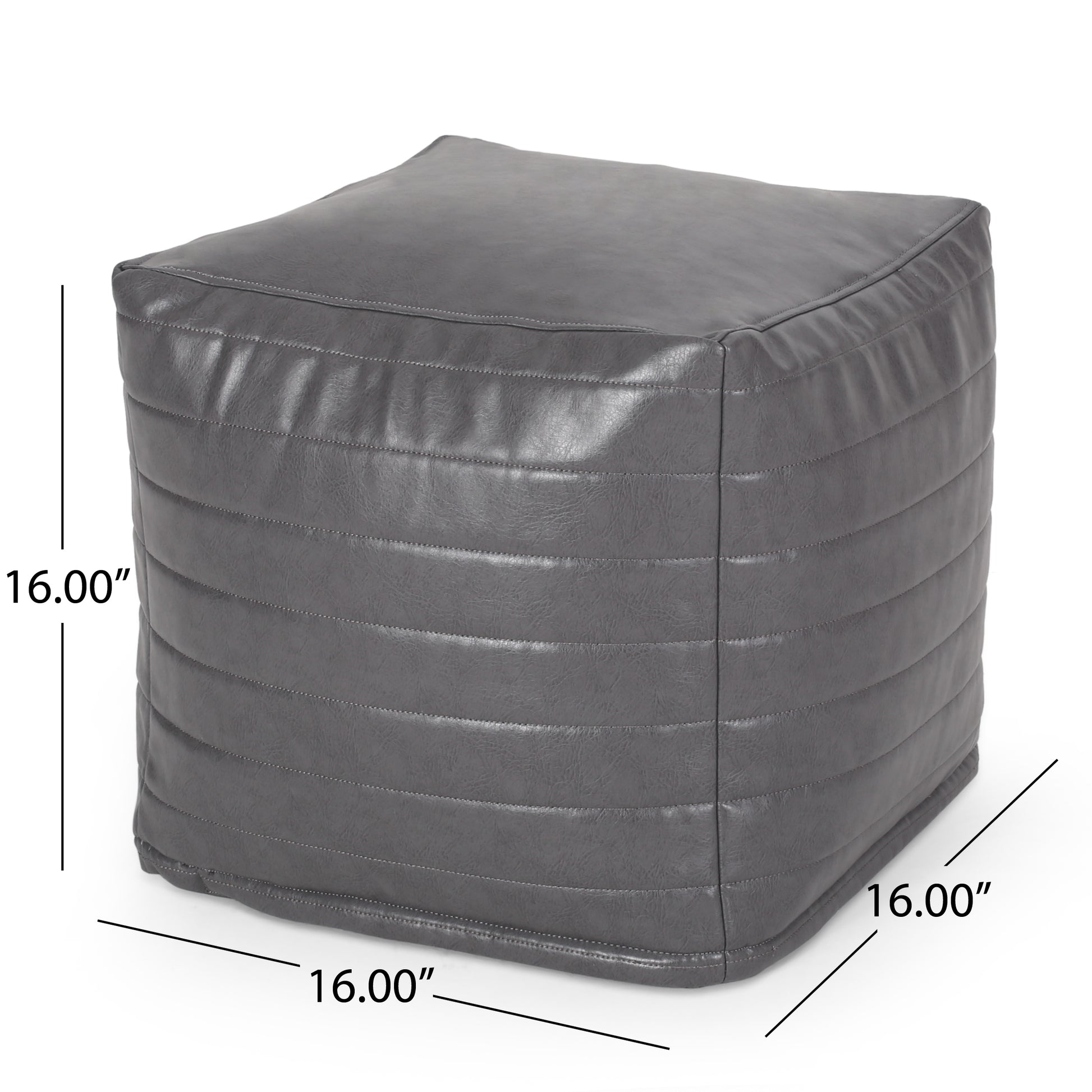 Candy Contemporary Faux Leather Suqare Pouf, Gray Grey Faux Leather