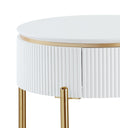 Daveigh End Table, White High Gloss & Gold Finish White Gold Wood Metal