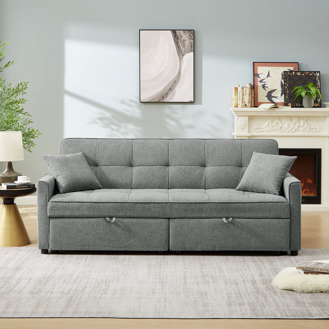 83.47 Inch Large Size Dark Grey Fabric 3 In 1 Convertible Sleeper Sofa Bed,For Living Room, Bedroom, Apartment, Office Dark Grey Fabric 3 Seat