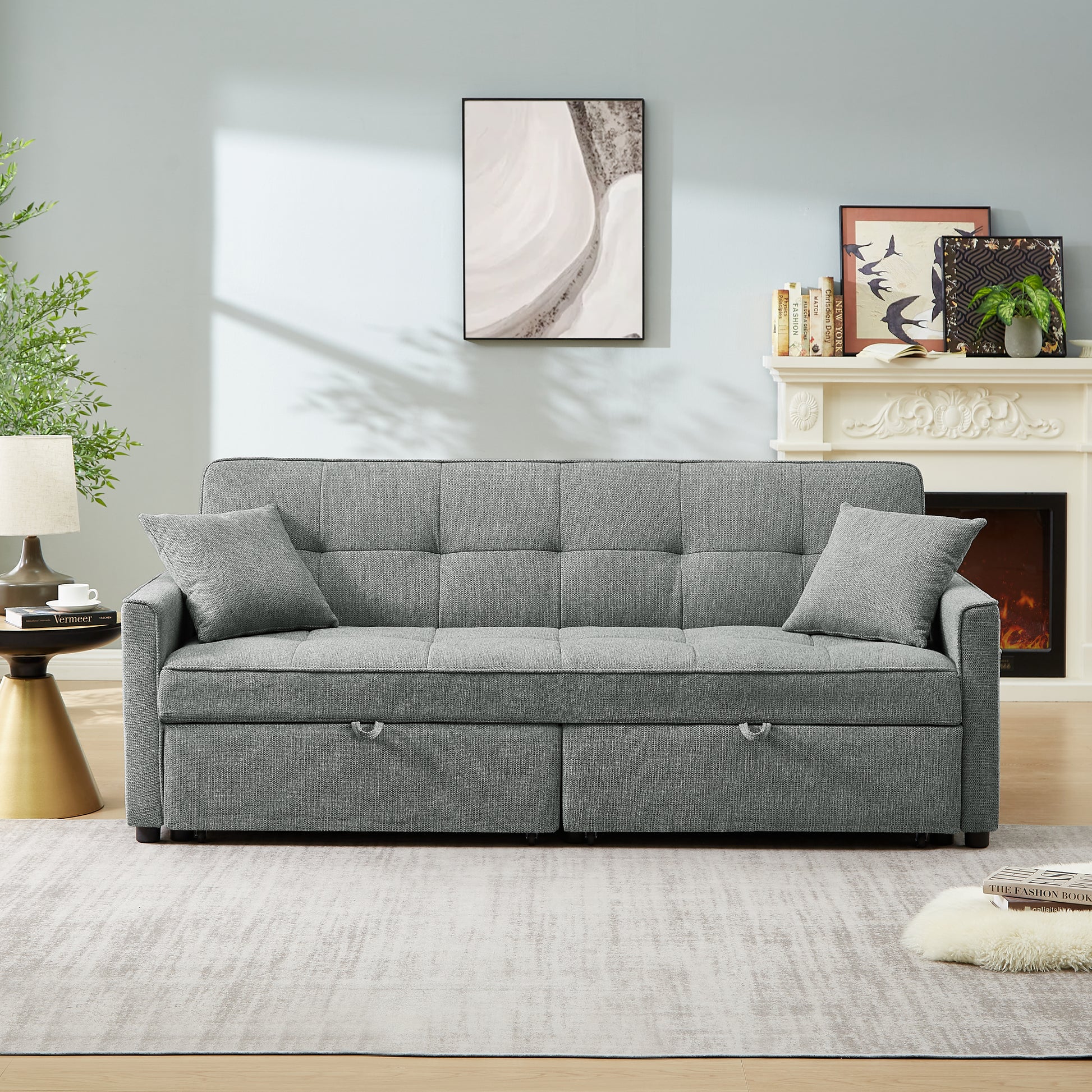 83.47 Inch Large Size Dark Grey Fabric 3 In 1 Convertible Sleeper Sofa Bed,For Living Room, Bedroom, Apartment, Office Dark Grey Fabric 3 Seat