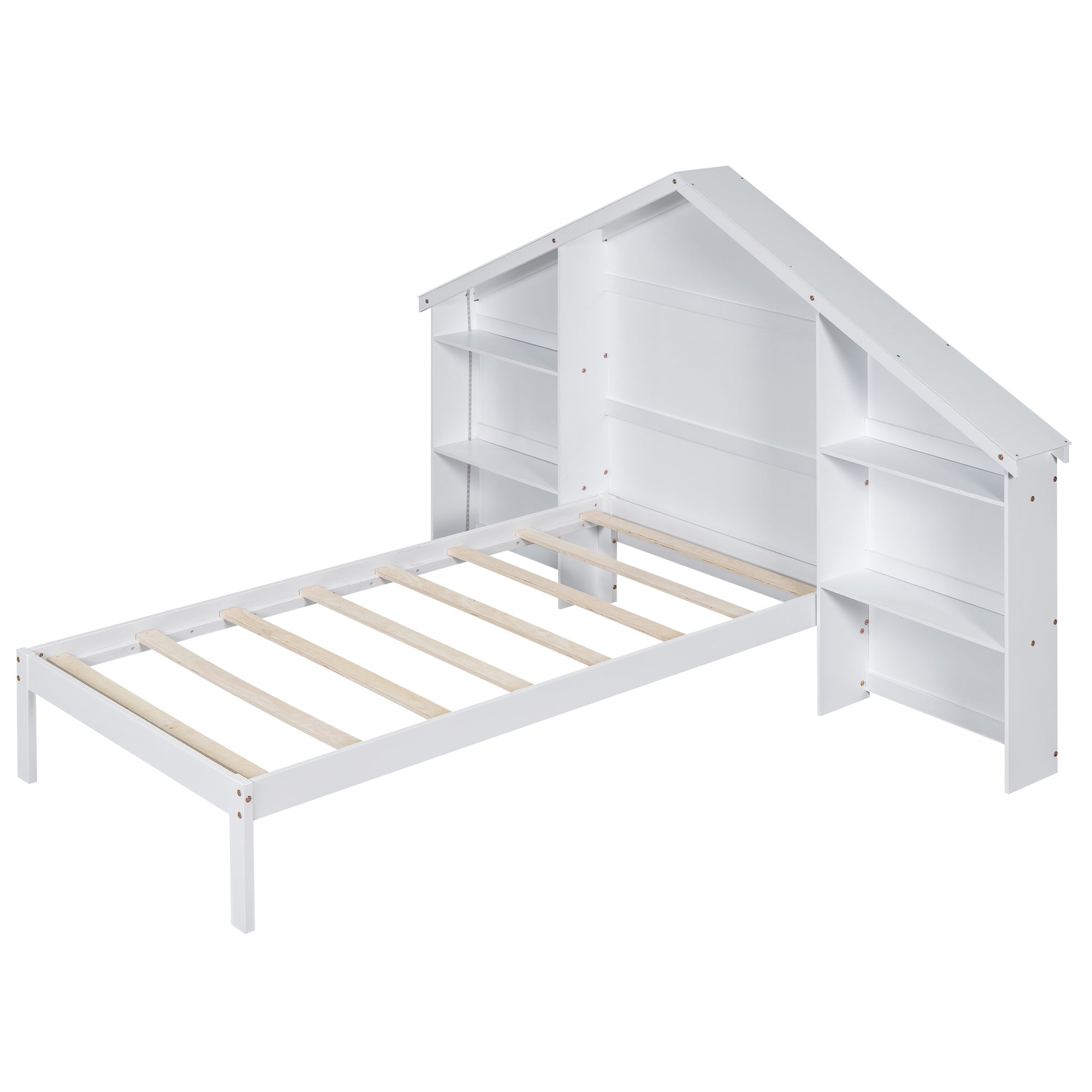Wood Twin Size Platform Bed with House shaped Storage box spring not required-twin-white-bedroom-bed