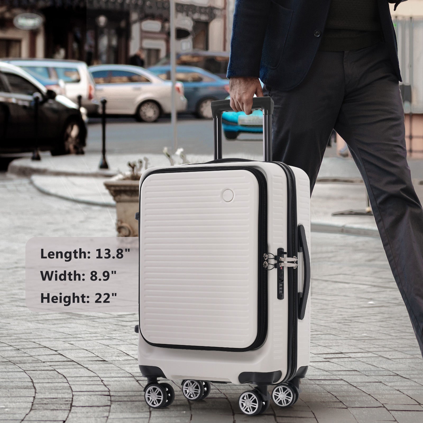 Carry on Luggage 20 Inch Front Open Luggage white-abs