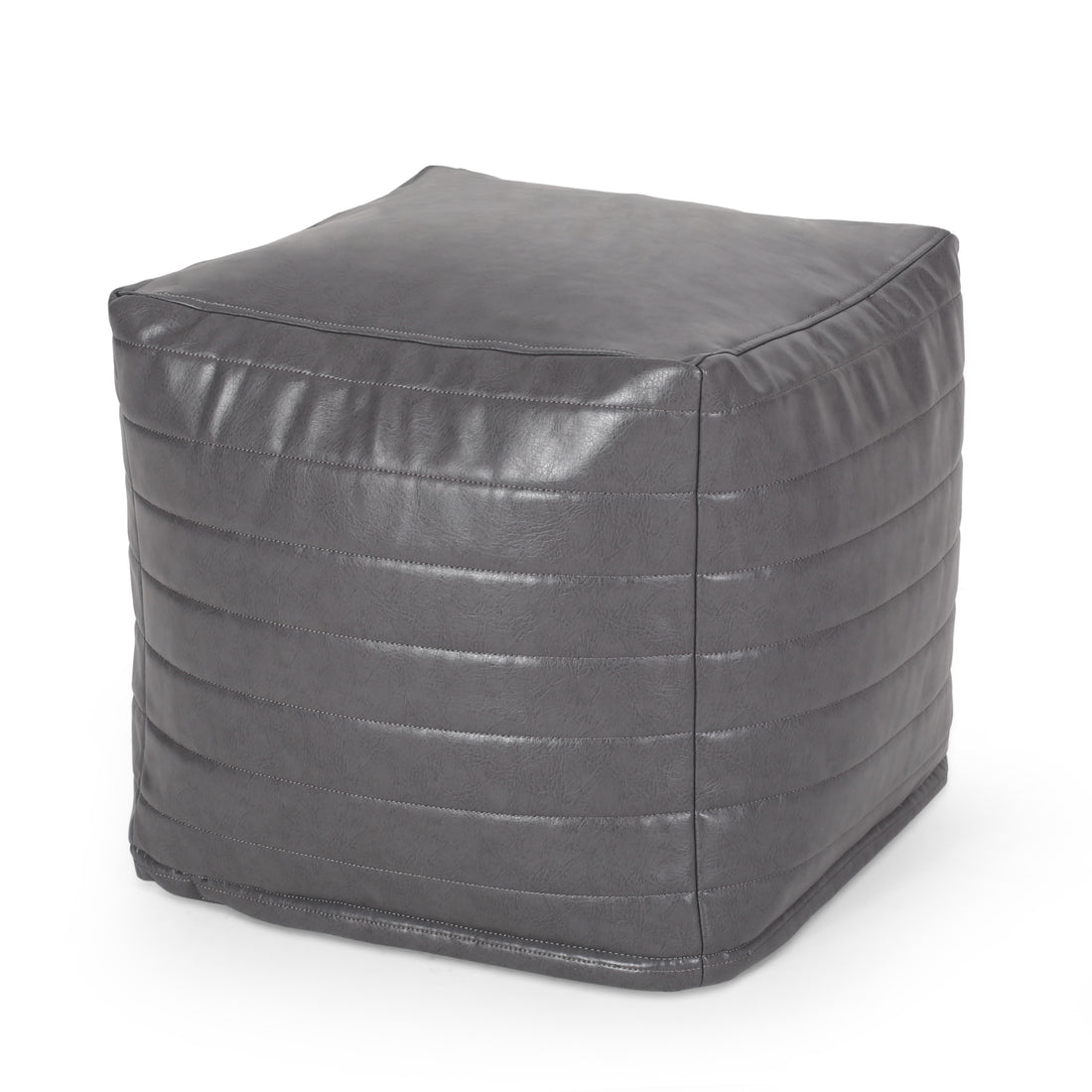 Candy Contemporary Faux Leather Suqare Pouf, Gray Grey Faux Leather