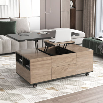 Modern Lift Top Coffee Table Multi Functional Table With 3 Drawers In Walnut & Black Walnut Black Mdf