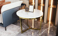 Modern Round Nesting Coffee Table Set 2 Piece White & Marbling Top Gold Base White Mdf