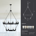 Retro Style Large 2 Tier Circular Ceiling Ironwork Chandelier Black Retro Iron