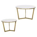 Modern Round Nesting Coffee Table Set 2 Piece White & Marbling Top Gold Base White Mdf