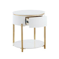 Daveigh End Table, White High Gloss & Gold Finish White Gold Wood Metal