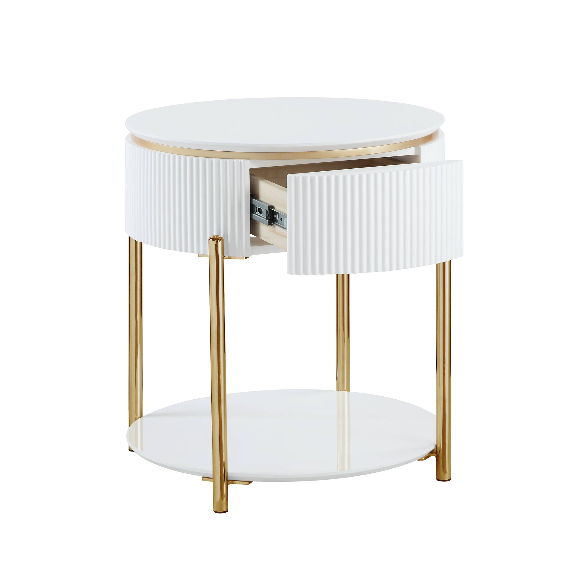 Daveigh End Table, White High Gloss & Gold Finish White Gold Wood Metal