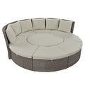 Patio 5 Piece Round Rattan Sectional Sofa Set All Weather Pe Wicker Sunbed Daybed With Round Liftable Table And Washable Cushions For Outdoor Backyard Poolside, Gray Yes Deep Seating Gray Water Resistant Frame Water Resistant Cushion Garden & Outdoor