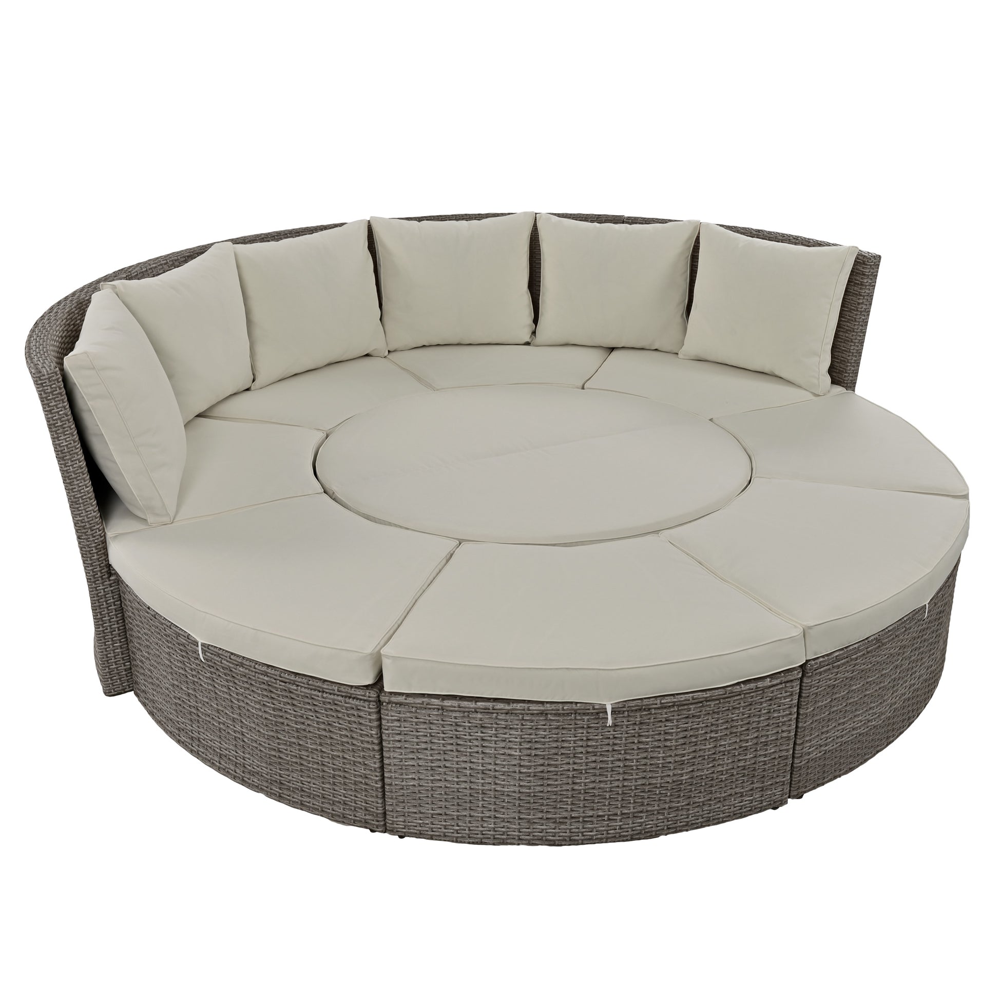 Patio 5 Piece Round Rattan Sectional Sofa Set All Weather Pe Wicker Sunbed Daybed With Round Liftable Table And Washable Cushions For Outdoor Backyard Poolside, Gray Yes Deep Seating Gray Water Resistant Frame Water Resistant Cushion Garden & Outdoor