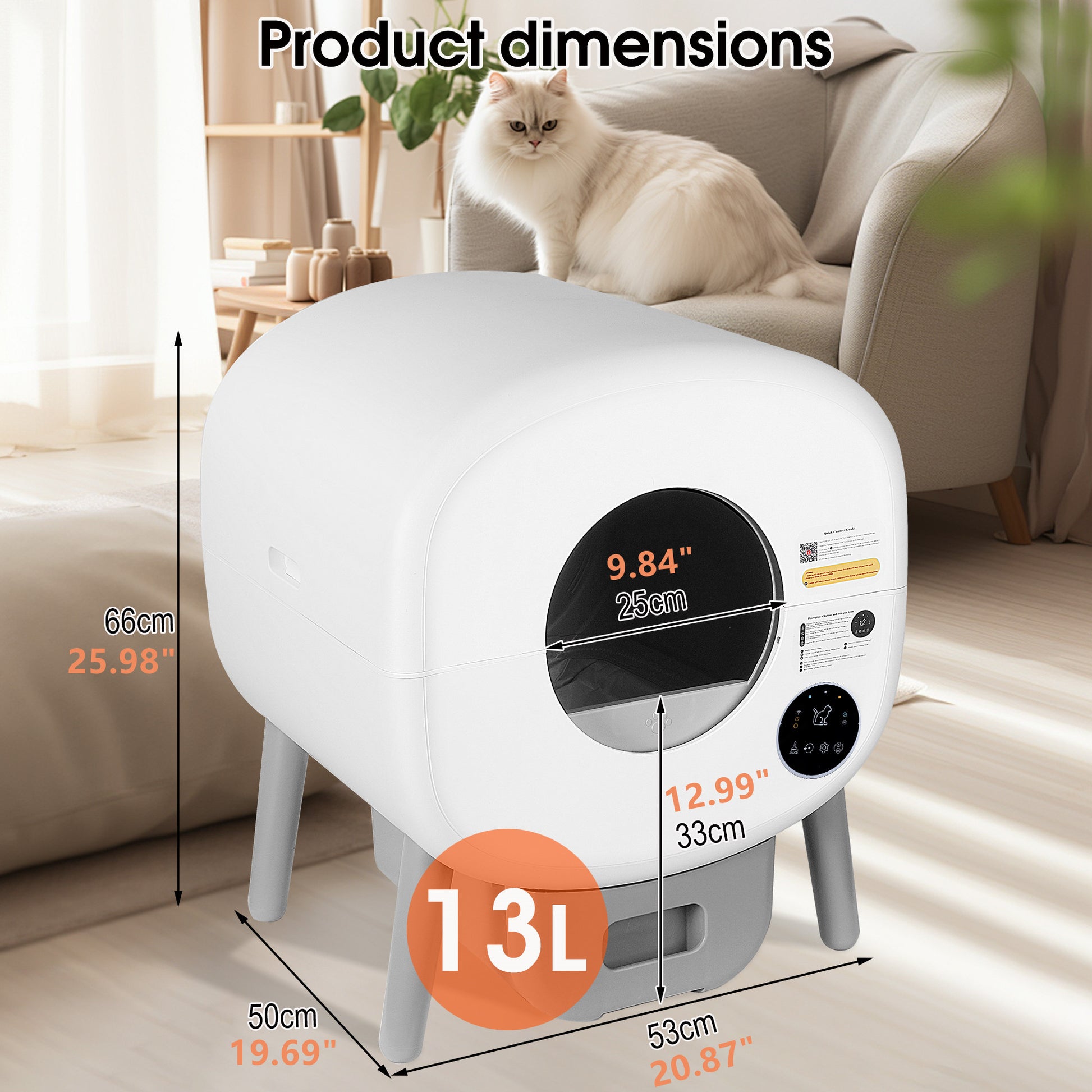 Automatic Smart Cat Litter Box, Large Capacity Self Cleaning Litter Box With Infrared Gravity Ambient Light Function Model B White Gray Abs