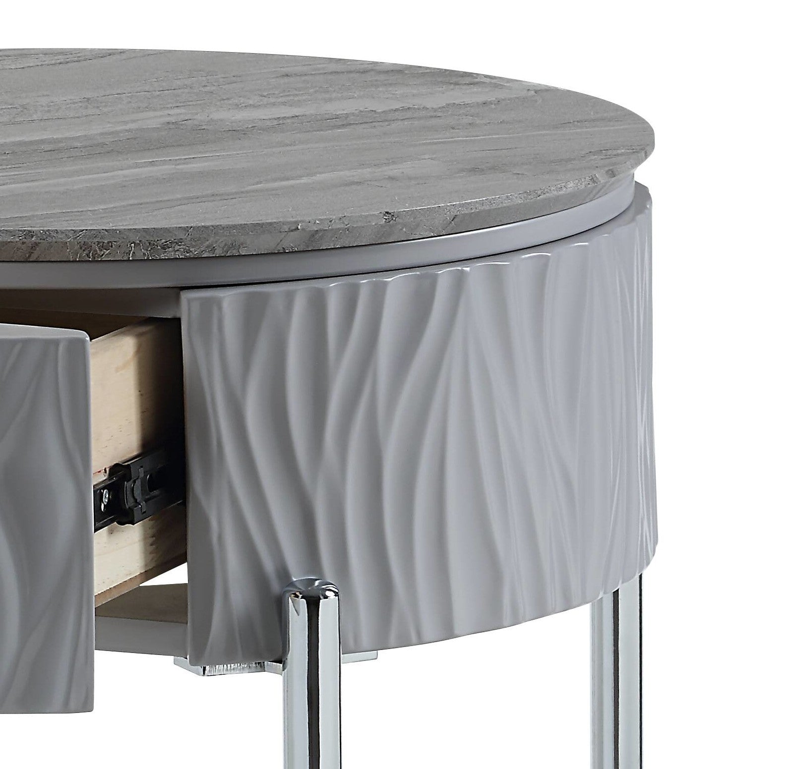 Yukino End Table, Gray High Gloss & Chrome Finish Lv02412 Gray Metal & Wood