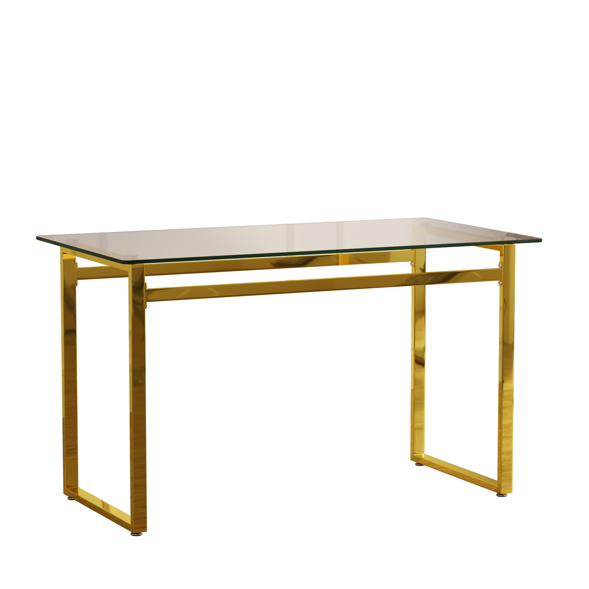 Modern Minimalist Rectangular Glass Dining Table For 4 6 With 0.31" Tempered Glass Tabletop And Golden Chrome Metal Legs, Writing Table Desk, For Kitchen Dining Living Room, 51" W X 27"D X 30" H Transparent Glass