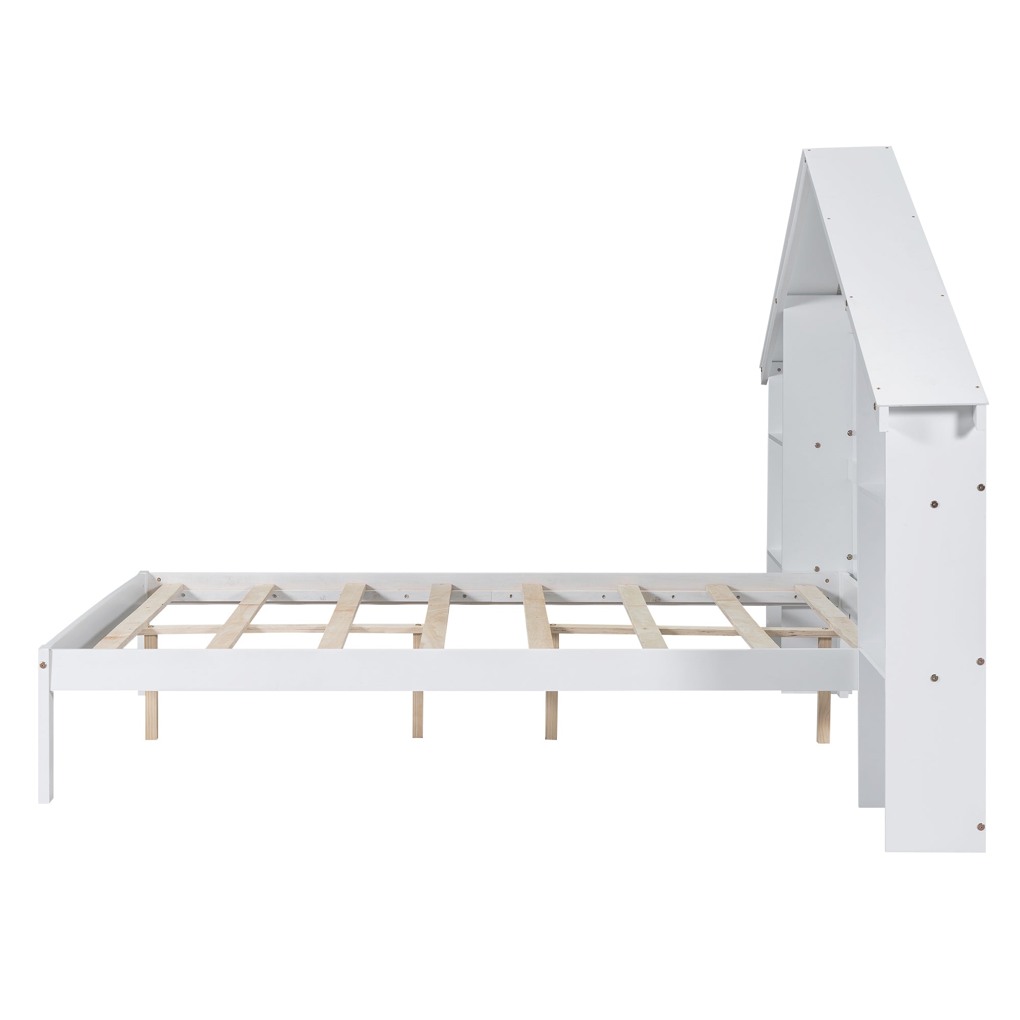 Wood Full Size Platform Bed with House shaped Storage box spring not required-full-white-bedroom-bed