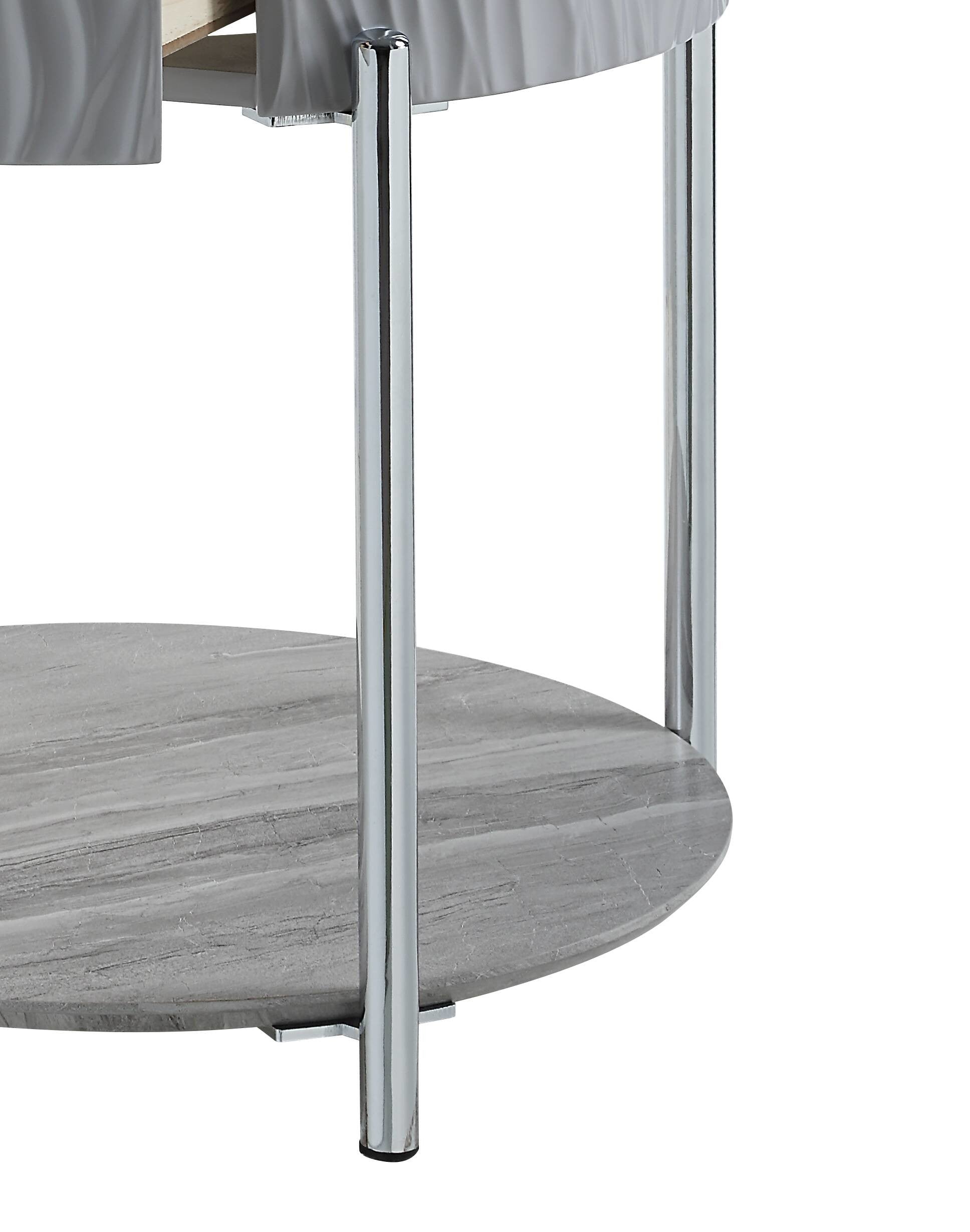 Yukino End Table, Gray High Gloss & Chrome Finish Lv02412 Gray Metal & Wood