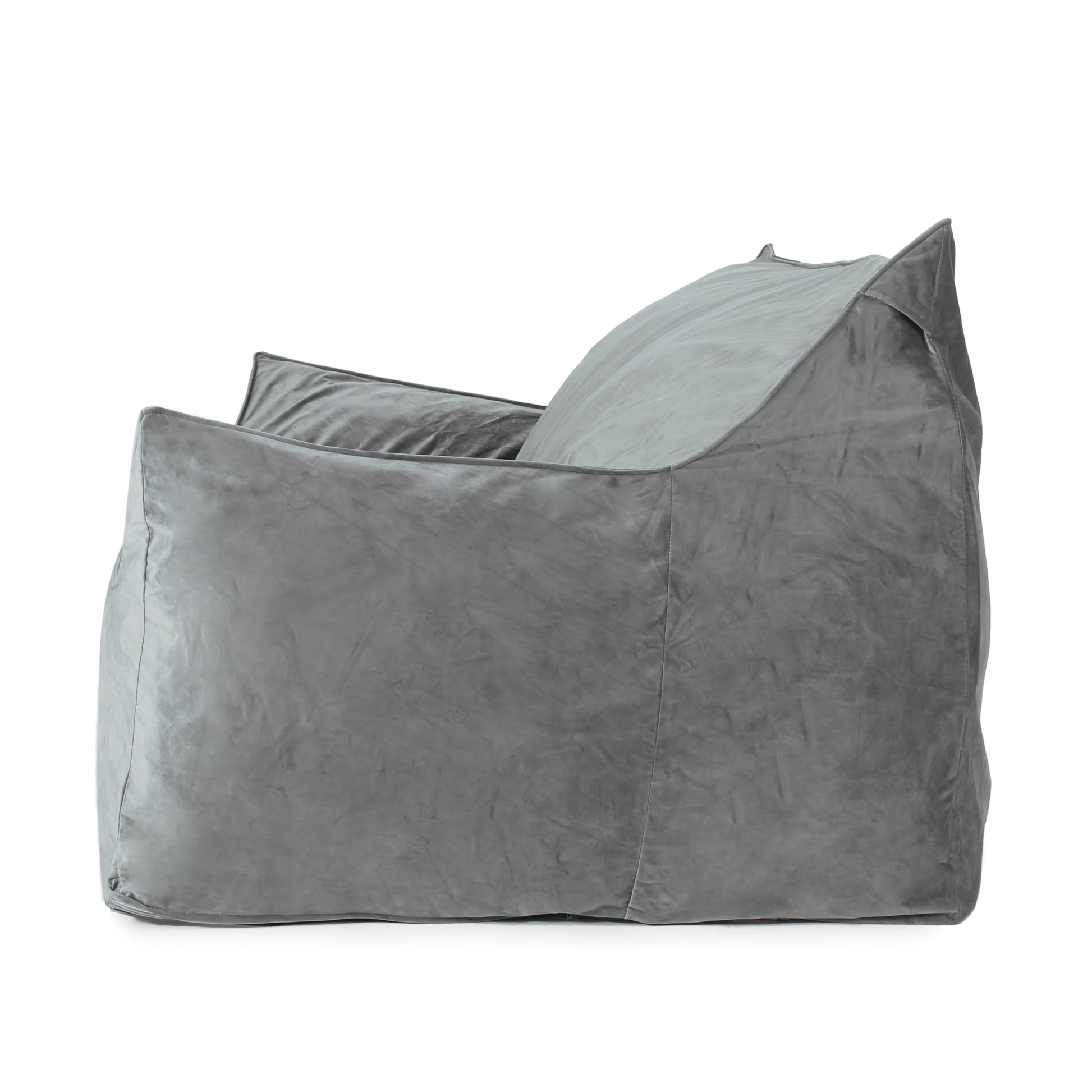 Fila Velveteen 2 Seater Oversized Bean Bag Chair With Armrests, Gray Gray Velvet