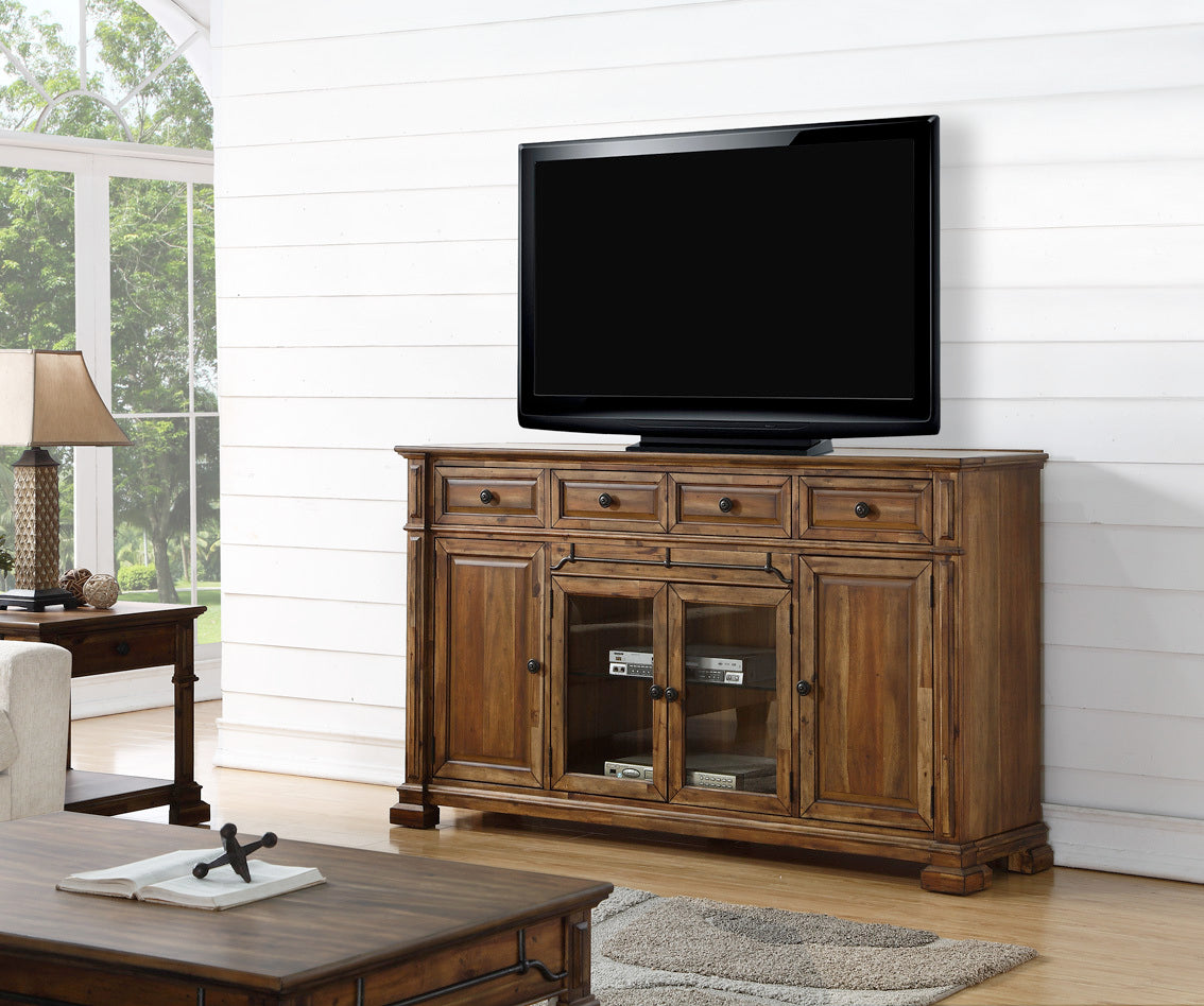 Barclay 72 Inch Tv Stand Console, No Assembly Required, Rustic Acacia Finish Brown Brown Primary Living Space 70 79 Inches 80 89 Inches Lodge,Rustic,Traditional Acacia 85 Inches Acacia Wood