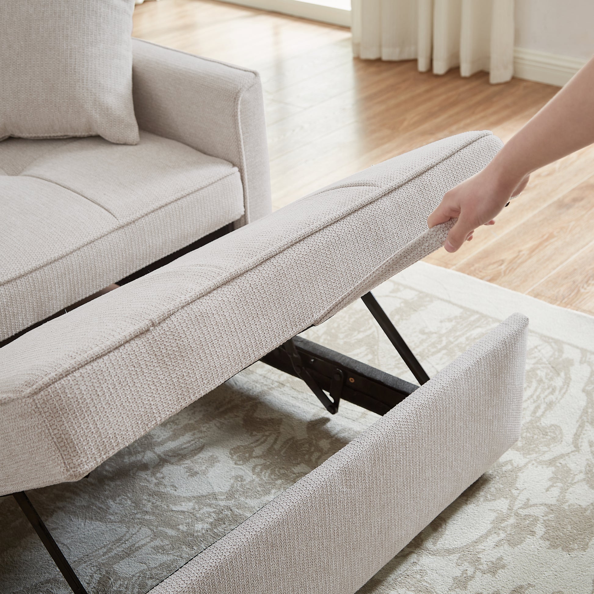 83.47 Inch Large Size Ivory Fabric 3 In 1 Convertible Sleeper Sofa Bed, For Living Room, Bedroom, Apartment, Office Ivory Fabric