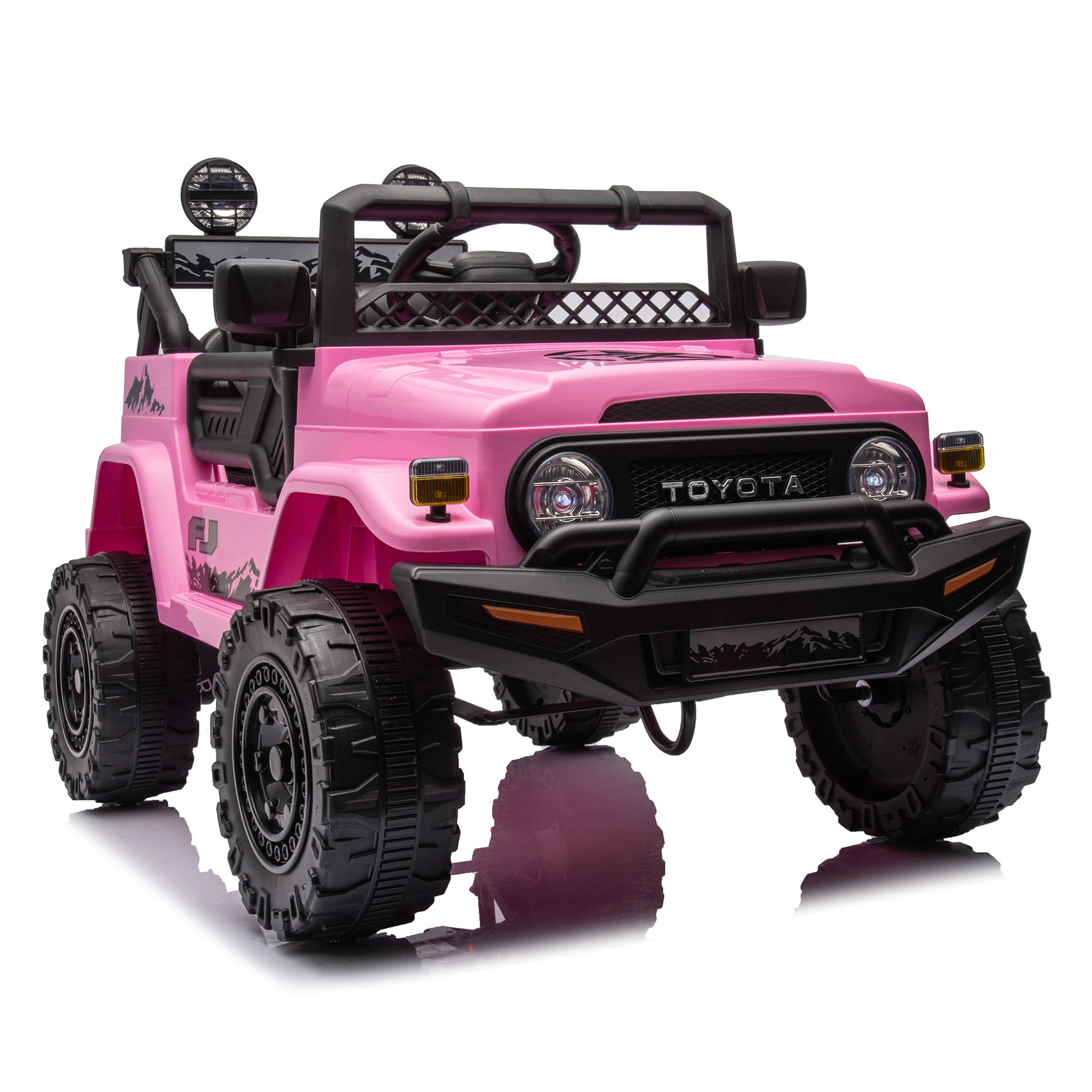 Licensed Toyota Fj Cruiser,12V Kids Ride On Car 2.4G W Parents Remote Control,Electric Car For Kids,Three Speed Adjustable,Power Display, Usb,Mp3 ,Bluetooth,Led Light,Three Point Safety Belt Pink Plastic