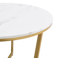 Modern Round Nesting Coffee Table Set 2 Piece White & Marbling Top Gold Base White Mdf