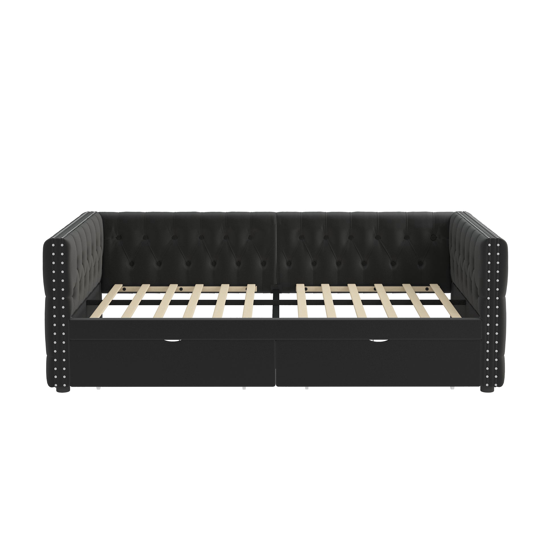 Twin Size Daybed With Drawers Upholstered Tufted Sofa Bed, With Button On Back And Copper Nail On Waved Shape Arms, Velvet 79.5"X41.5"X26.5" Twin Black Velvet