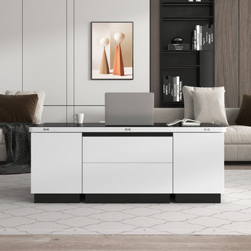 Modern White Lift Top Glass Coffee Table With Drawers & Storage Multifunction Table Black White Mdf Glass