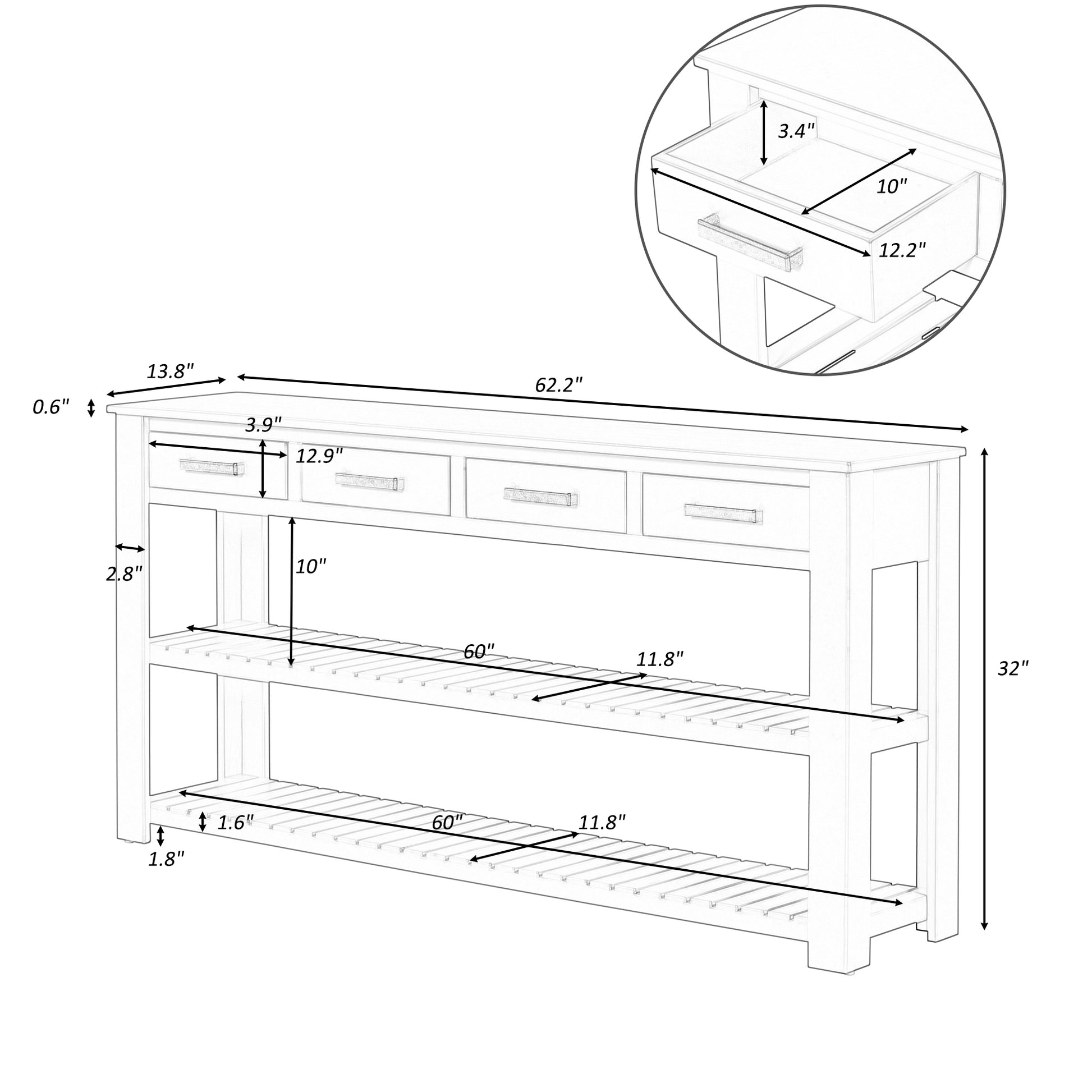 Stylish Entryway Console Table With 4 Drawers And 2 Shelves, Suitable For Entryways, Living Rooms. Navy Blue Mdf