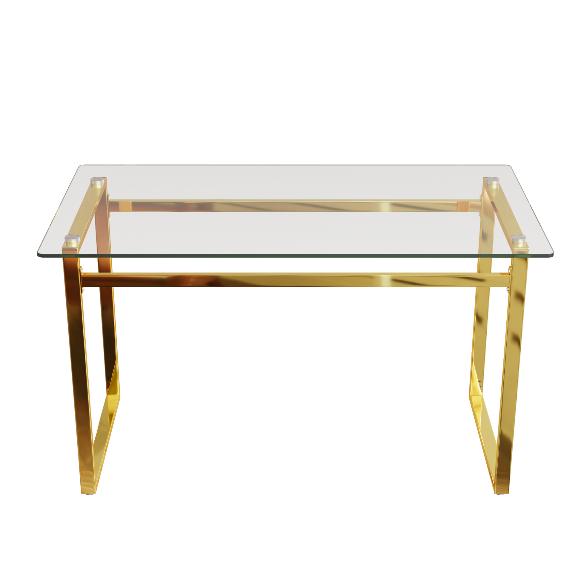 Modern Minimalist Rectangular Glass Dining Table For 4 6 With 0.31" Tempered Glass Tabletop And Golden Chrome Metal Legs, Writing Table Desk, For Kitchen Dining Living Room, 51" W X 27"D X 30" H Transparent Glass