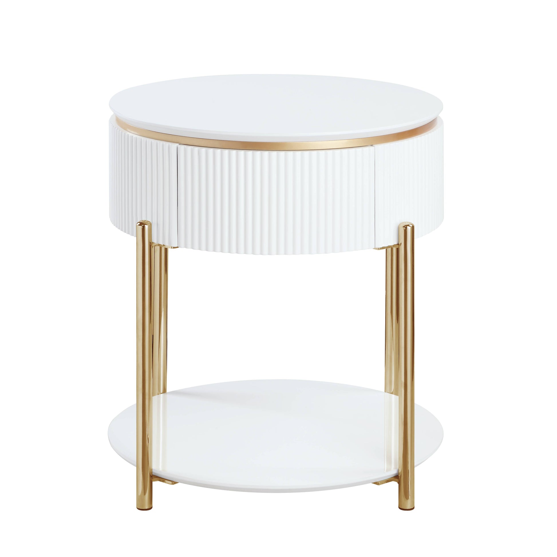 Daveigh End Table, White High Gloss & Gold Finish White Gold Wood Metal