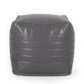Candy Contemporary Faux Leather Suqare Pouf, Gray Grey Faux Leather