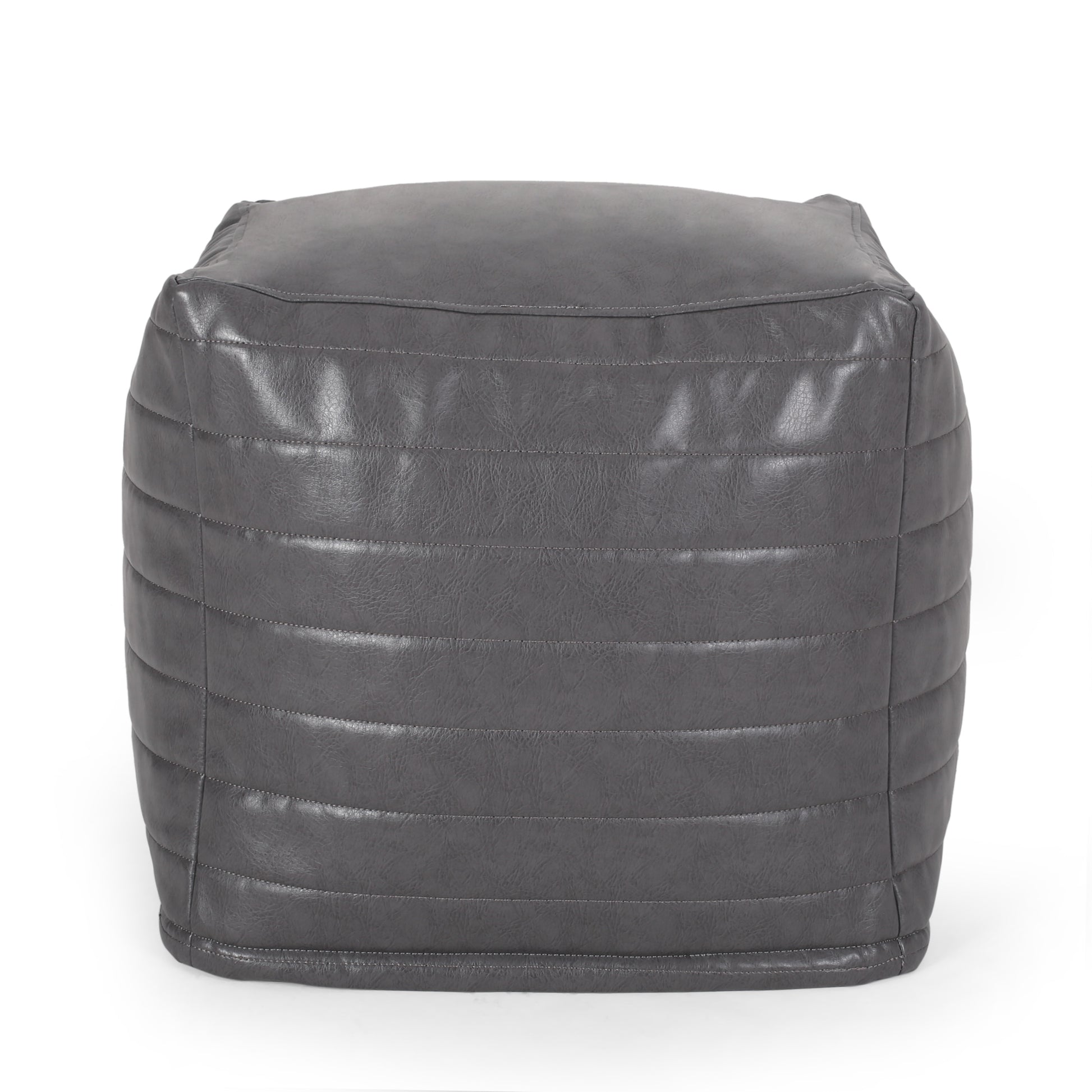 Candy Contemporary Faux Leather Suqare Pouf, Gray Grey Faux Leather
