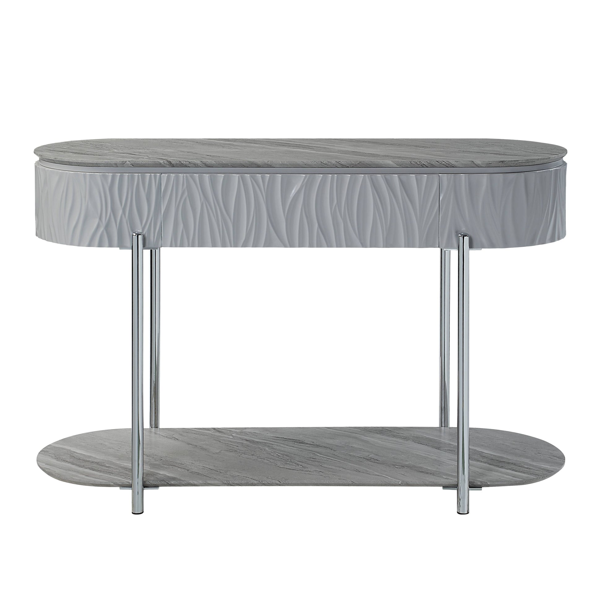 Yukino Sofa Table, Gray High Gloss & Chrome Finish Lv02413 Gray Metal & Wood