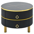 27.5'' & 19.6'' Stackable Coffee Table With 2 Drawers, Nesting Tables With Brown Tempered Glass And High Gloss Marble Tabletop, Set Of 2, Round Center Table For Living Room, Black Golden Black Primary Living Space Drawers Round Mdf Iron