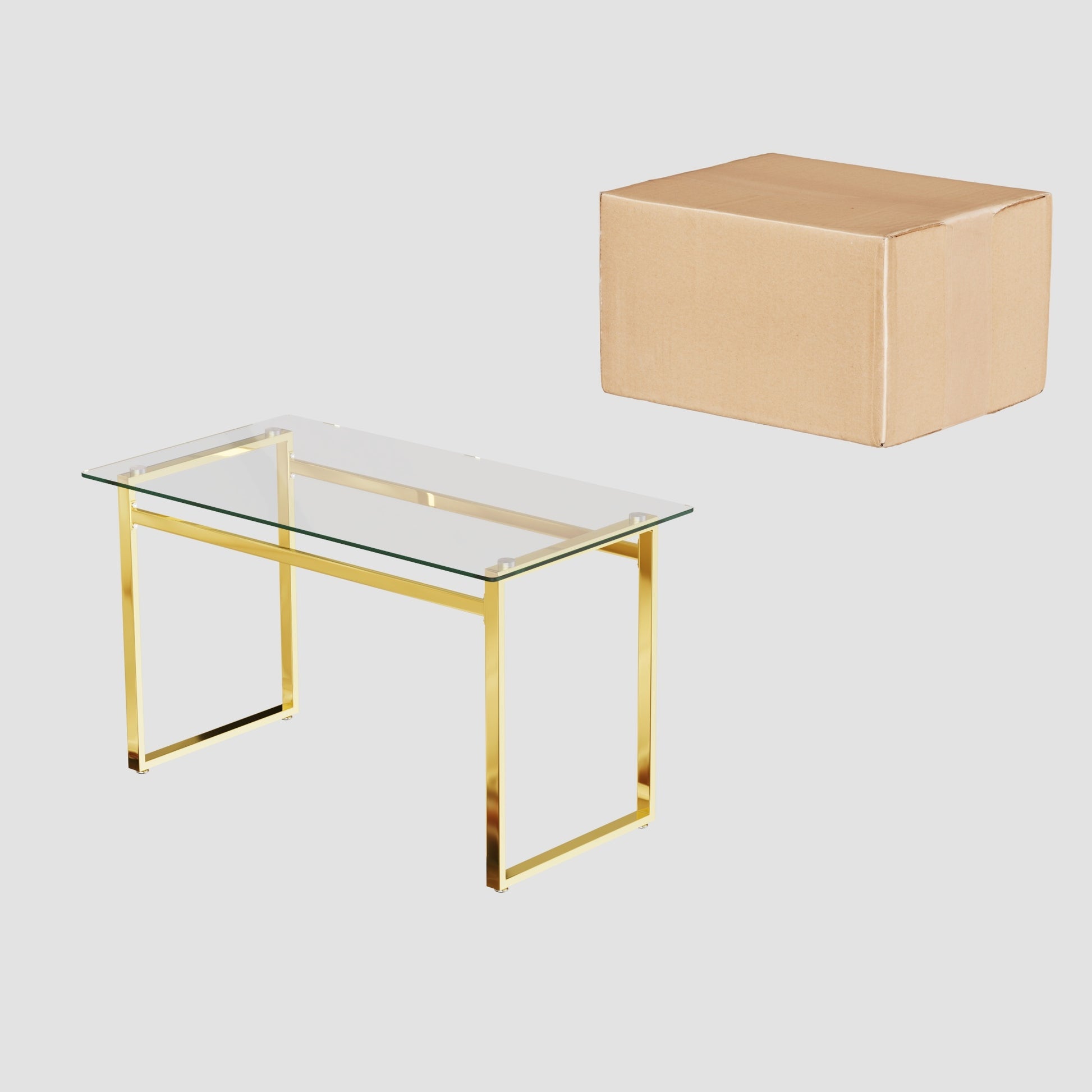 Modern Minimalist Rectangular Glass Dining Table For 4 6 With 0.31" Tempered Glass Tabletop And Golden Chrome Metal Legs, Writing Table Desk, For Kitchen Dining Living Room, 51" W X 27"D X 30" H Transparent Glass