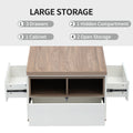 Modern Walnut & White Lift Top Coffee Table Multifunctional Table With Drawers & Shelves White Walnut Mdf