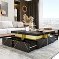 Modern Black Square Storage Coffee Table With 4 Drawers Black Mdf