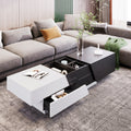 Modern Extendable Sliding Top Coffee Table With Storage In White&Black White Black Mdf