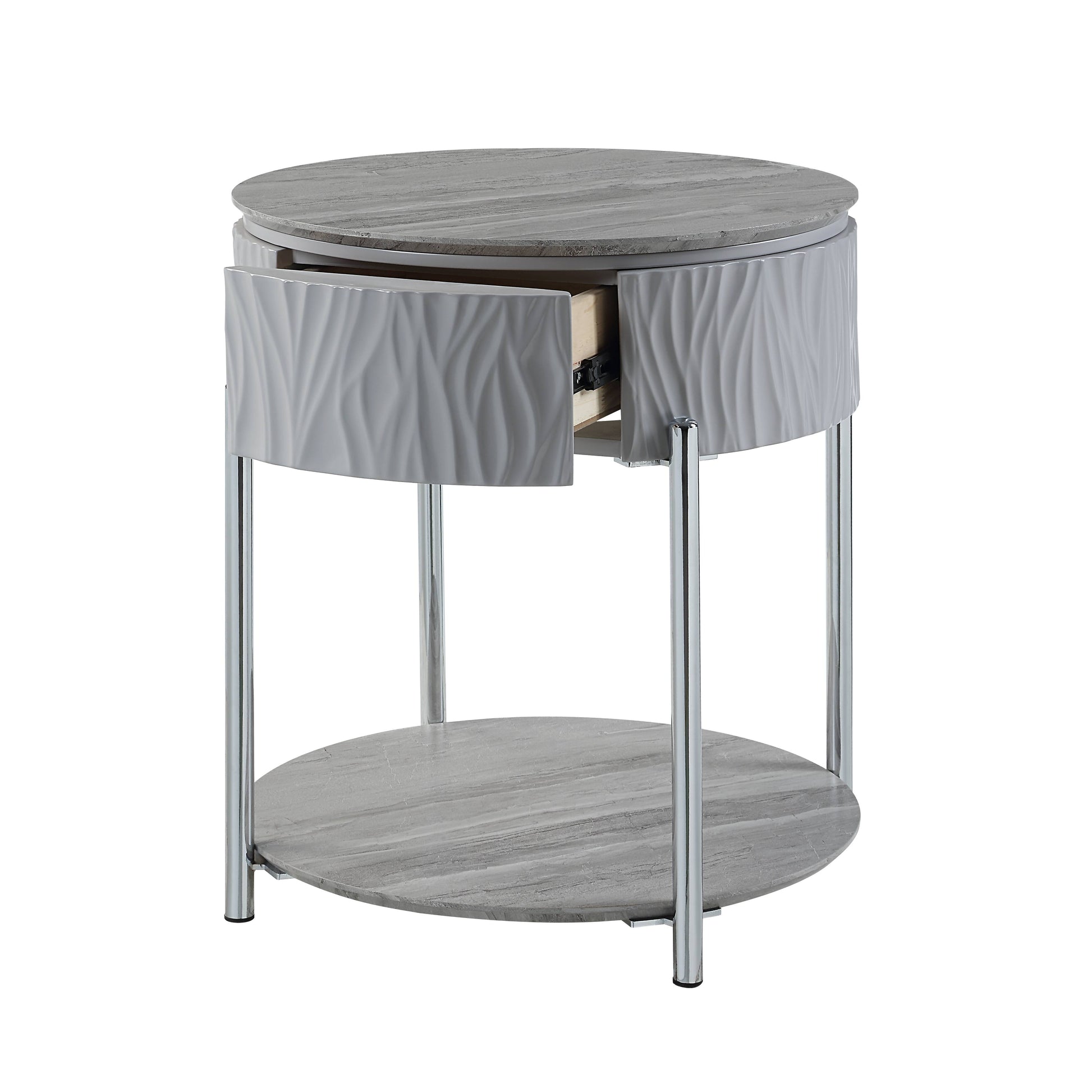 Yukino End Table, Gray High Gloss & Chrome Finish Lv02412 Gray Metal & Wood