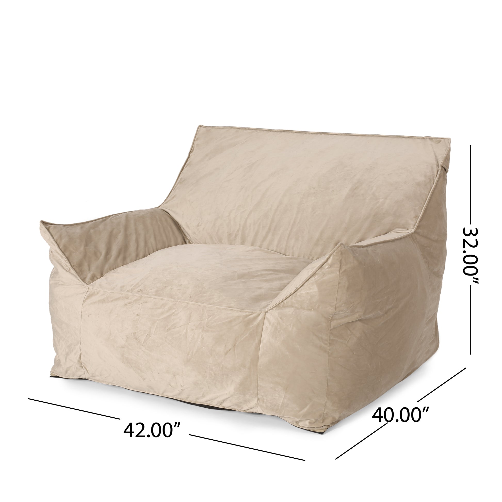 Allea Velveteen Bean Bag Chair With Armrests, Taupe Taupe Velvet