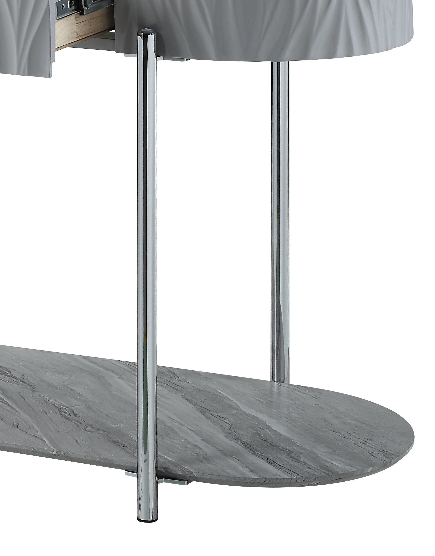 Yukino Sofa Table, Gray High Gloss & Chrome Finish Lv02413 Gray Metal & Wood