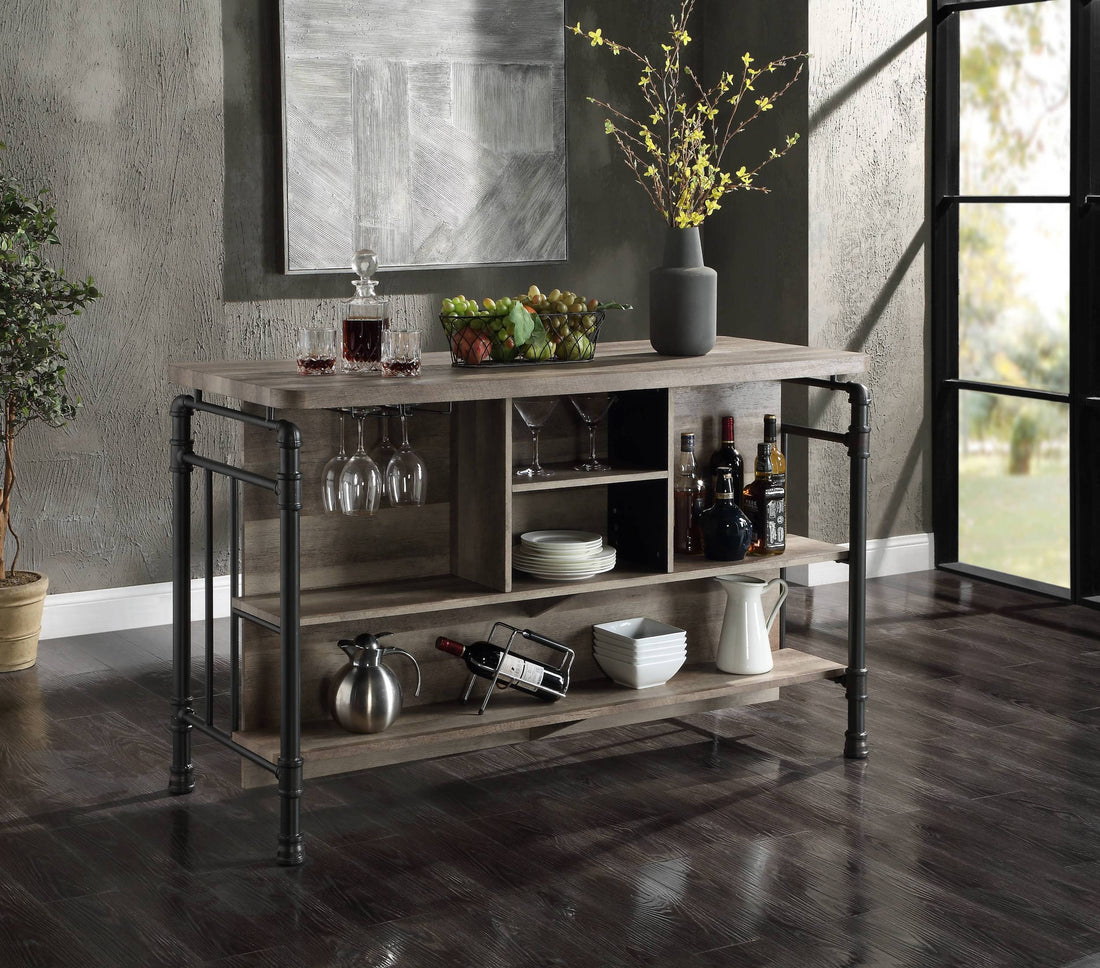 Edina Kitchen Island, Antique Oak & Sandy Gray Finish Dn01935 Oak Wood Metal