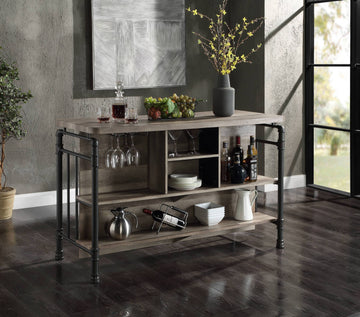 Edina Kitchen Island, Antique Oak & Sandy Gray Finish Dn01935 Oak Wood Metal