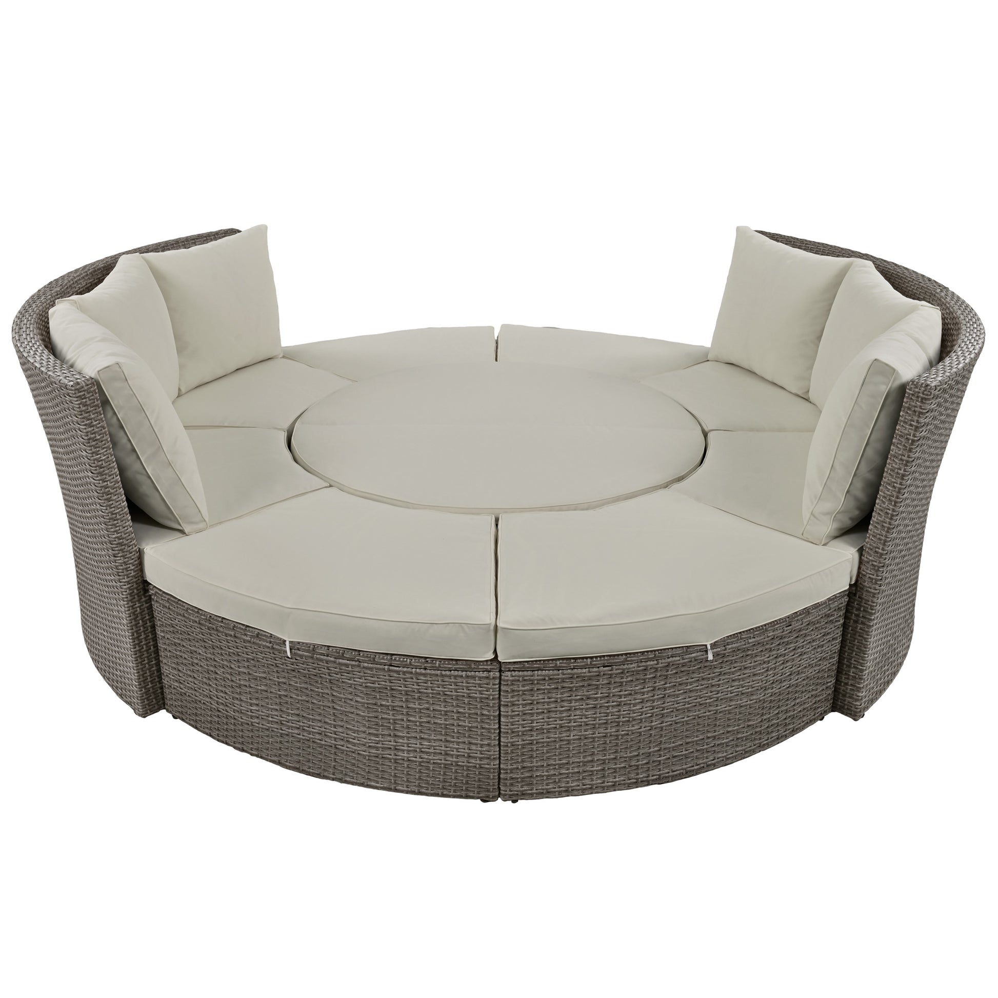 Patio 5 Piece Round Rattan Sectional Sofa Set All Weather Pe Wicker Sunbed Daybed With Round Liftable Table And Washable Cushions For Outdoor Backyard Poolside, Gray Yes Deep Seating Gray Water Resistant Frame Water Resistant Cushion Garden & Outdoor