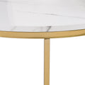 Modern Round Nesting Coffee Table Set 2 Piece White & Marbling Top Gold Base White Mdf