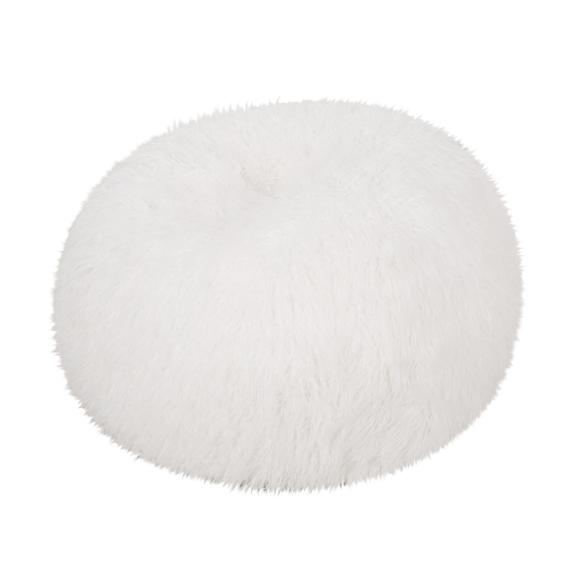 Mandana 3 Foot Rounded Faux Fur Bean Bag, White White Faux Fur