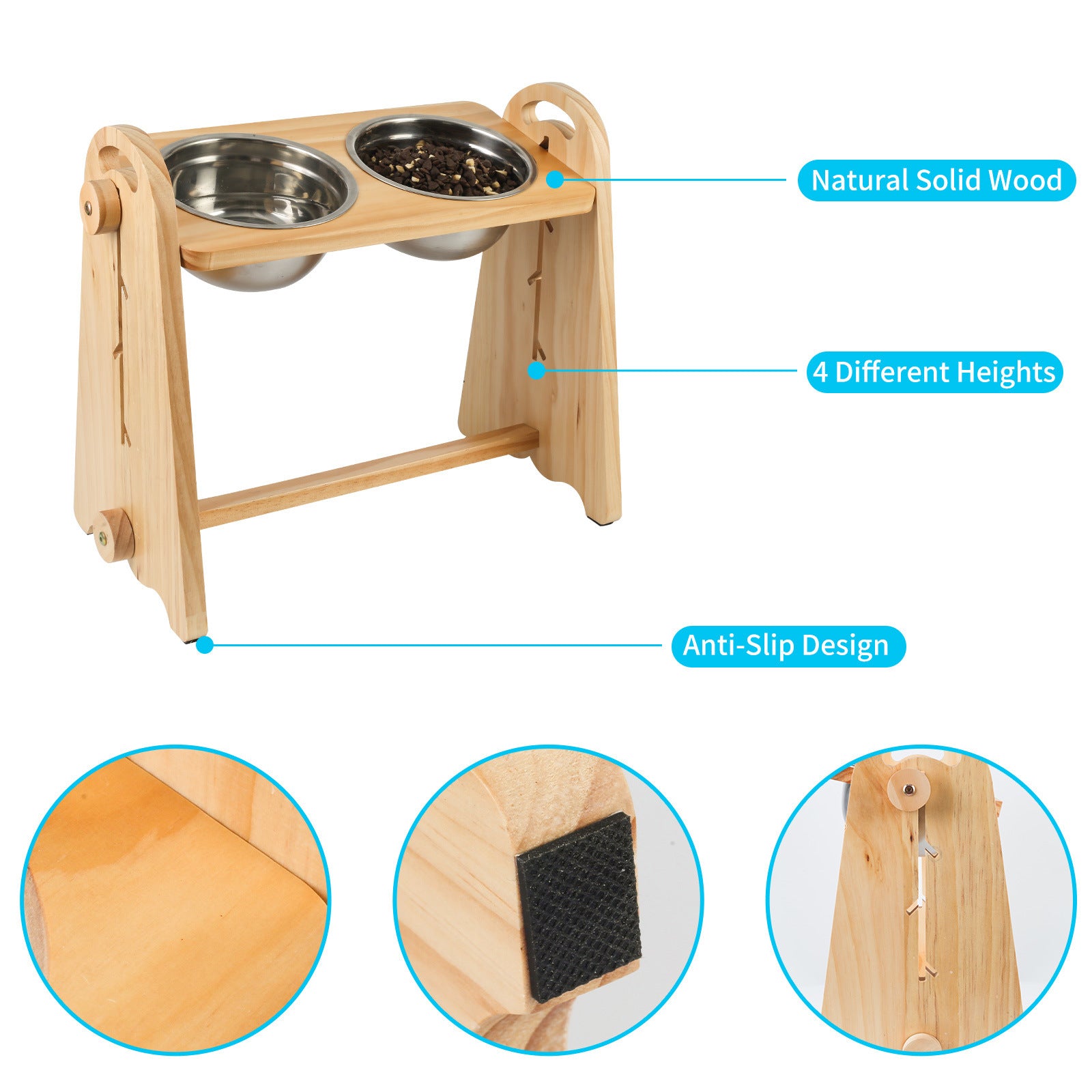 Elevated Dog Bowls for Medium Large Sized Dogs natural-wood