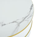27.5'' & 19.6'' Stackable Coffee Table With 2 Drawers, Nesting Tables With Brown Tempered Glass And High Gloss Marble Tabletop, Set Of 2, Round Center Table For Living Room, White Golden White Primary Living Space Drawers Round Mdf Iron